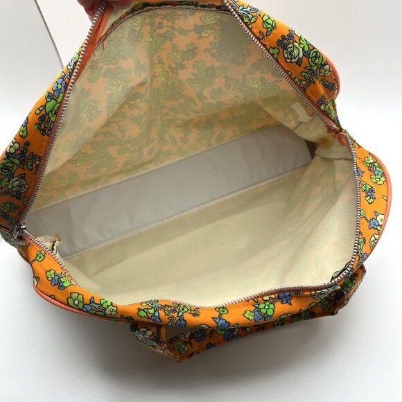Vintage 70s Flower Power Mod Travel Bag Mid Century Orange Toiletry Retro 13” - Picture 6 of 10